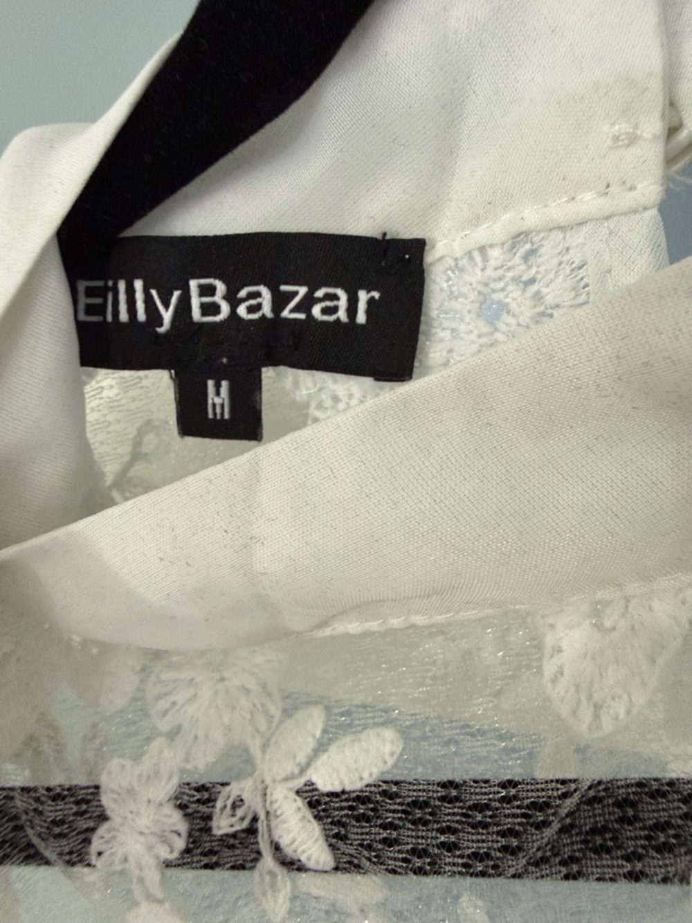 Sheer White Lace Bow-Neck Blouse - Picture 4 of 7